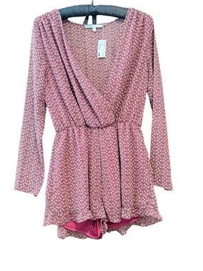 Cecico Red White Ditsy Floral Ruffle Wrap Romper playsuit with Bell Sleeves